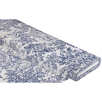 Tissu de décoration Toile de Jouy, blanc délavé/bleu