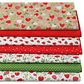 Lot patchwork "fraises", blanc/vert/rouge