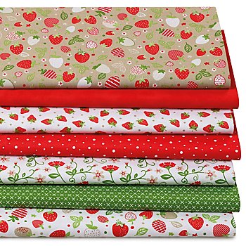 Patchwork- und Quiltpaket 'Erdbeeren', weiß/grün/rot