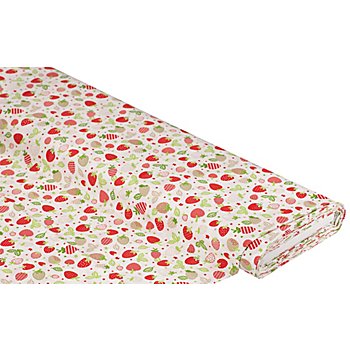 Tissu coton 'fraises & feuilles', rouge/multicolore