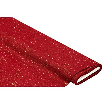 Tissu de décoration « étoiles » à l'aspect toile de jute, rouge/doré