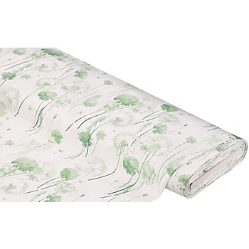 Tissu satin de décoration « pissenlit », blanc délavé/vert