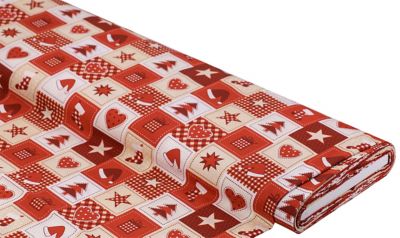 Tissu coton « patchwork », champagne/rouge/blanc, de la série « Mona »