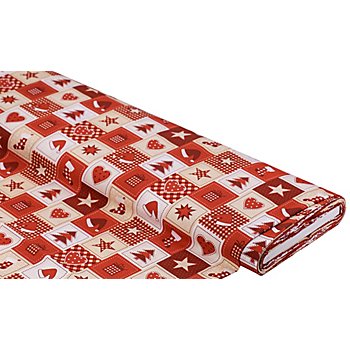 Tissu coton « patchwork », champagne/rouge/blanc, de la série « Mona »