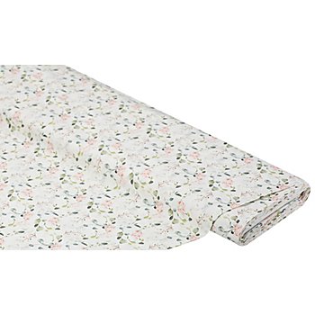 Tissu coton « fleurs printanières », blanc délavé/multicolore