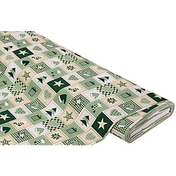 Tissu coton « patchwork », champagne/vert/blanc, de la série « Mona »