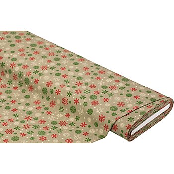 Tissu coton « flocons de neige », taupe/multicolore , de la série Mona