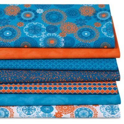 Lot de 7 coupons de tissu patchwork « Mandala », turquoise/rouille