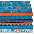Lot de 7 coupons de tissu patchwork "Mandala", turquoise/rouille