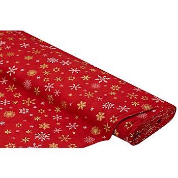 Tissu coton « flocons de neige », rouge/doré