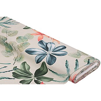 Tissu de décoration « orchidées & feuilles », beige/multicolore