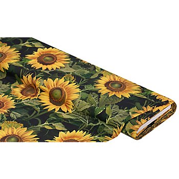 Baumwollstoff-Digitaldruck 'Sonnenblumen', Serie Ria, grün-color