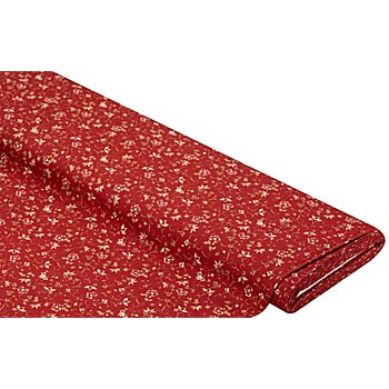 Tissu coton « maison de campagne », rouge bordeaux/crème