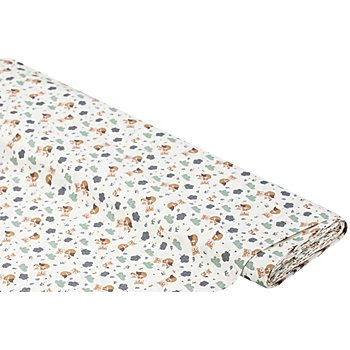 Tissu coton « maman renard et son petit », blanc/multicolore