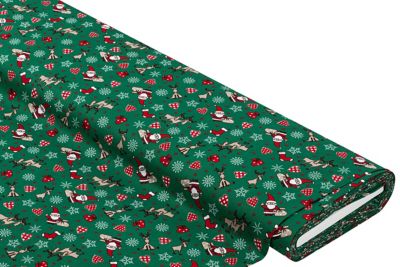 Tissu coton "Noël et rennes", vert/rouge