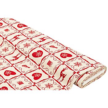 Tissu déco « carreaux de Noël », nature/rouge