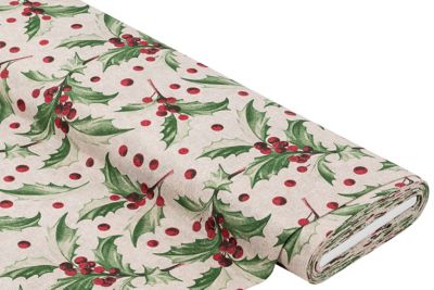 Tissu déco « houx et gui », de la série Lorena, nature/multicolore
