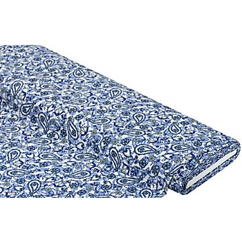 Tissu en coton « paisley », blanc/bleu 