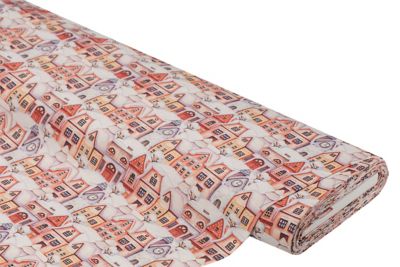 Tissu déco "maison en hiver", rose/multicolore, de la série Lorena