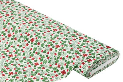 Tissu coton "trèfles", blanc/rouge/vert