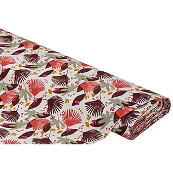 Tissu coton 'Tropical', blanc/rouge