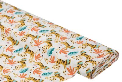 Tissu en coton "tigre", blanc/multicolore