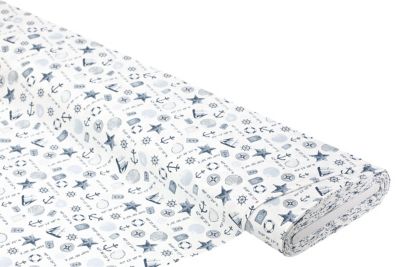Baumwollstoff Maritim Vintage "Mona" | weiß/blau | Bastelbedarf | buttinette