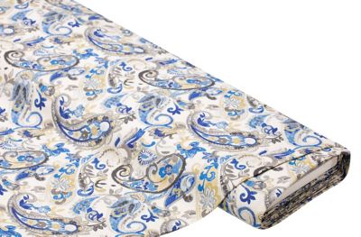 Tissu de décoration "paisley", série "Lorena", gris/bleu