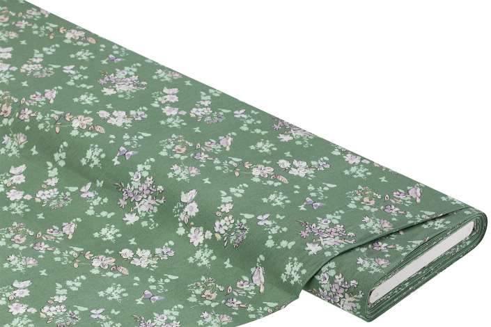 Blümchen Auf Grün – 100% Baumwolle Patchworkstoff, 1,40 M Breit (Meterware)