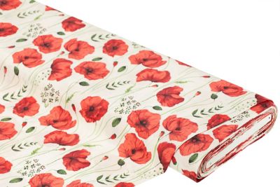 Tissu coton 'coquelicots', blanc/coloré