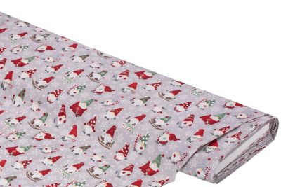 Baumwollstoff Wichtel & Schneeflocken „Sina“, grau-color