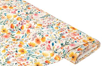 Tissu canvas de coton 'fleuri', série Doreen, blanc/coloré