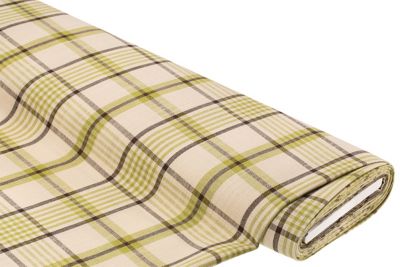 Tissu de décoration, aspect lin 'carreau', écru naturel/vert