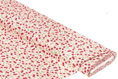 Katoenstof kersen op ruit 'Mona', wit-multicolor