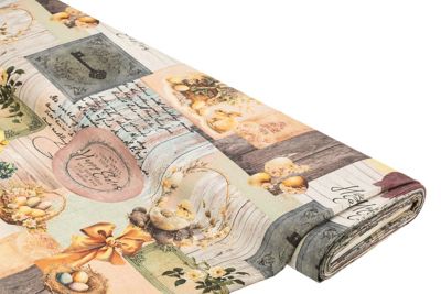 Tissu de décoration 'Pâques vintage', série 'Lorena', écru naturel/coloré