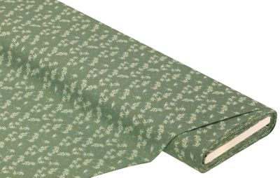 Tissu coton 'branches et feuilles', vert/coloré, série 'Sina'