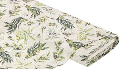 Tissu de déco 'branches d'olivier' de la série Lorena, écru naturelle
