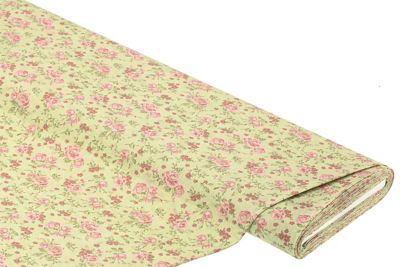 Baumwollstoff Rosenbouquet 'Mona', hellgrün/rosa