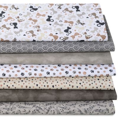 Lot patchwork 'chat', marron/coloré