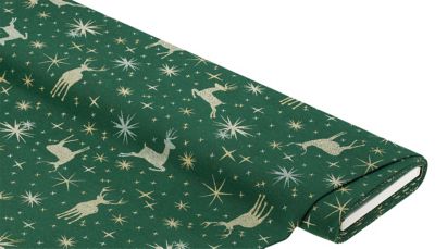 Jacquard 'Weihnachtliche Hirsche', grün/gold