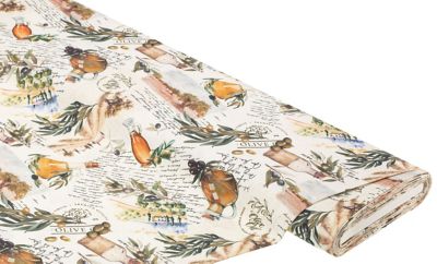 Tissu de décoration 'paysage d'oliviers', série 'Lorena', écru naturel/coloré