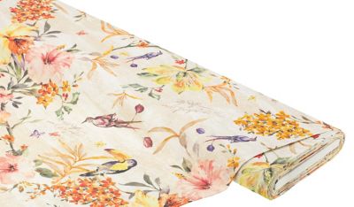 Tissu de décoration 'fleurs tropical', série 'Lorena', écru naturel/coloré