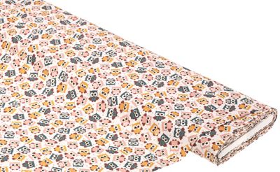 Katoenstof uilen 'Mona', wit-multicolor