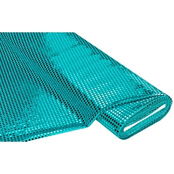 Tissu à paillettes scintillantes, turquoise, 6 mm Ø, 135 cm de large