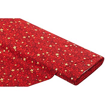 Tissu coton 'étoiles/ramages', rouge multicolore