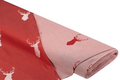 Tissu jacquard « cerf », bordeaux/nature