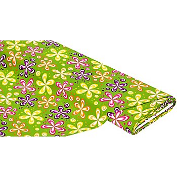 Tissu jersey 'flower power', vert/multicolore