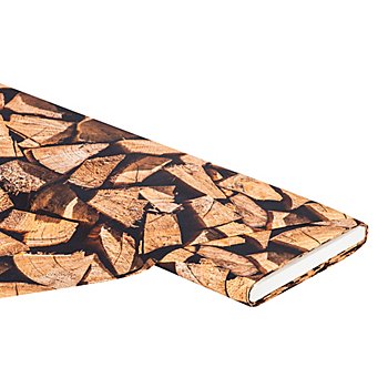 Tissu coton à impression numérique 'bûches de bois', tons marrons