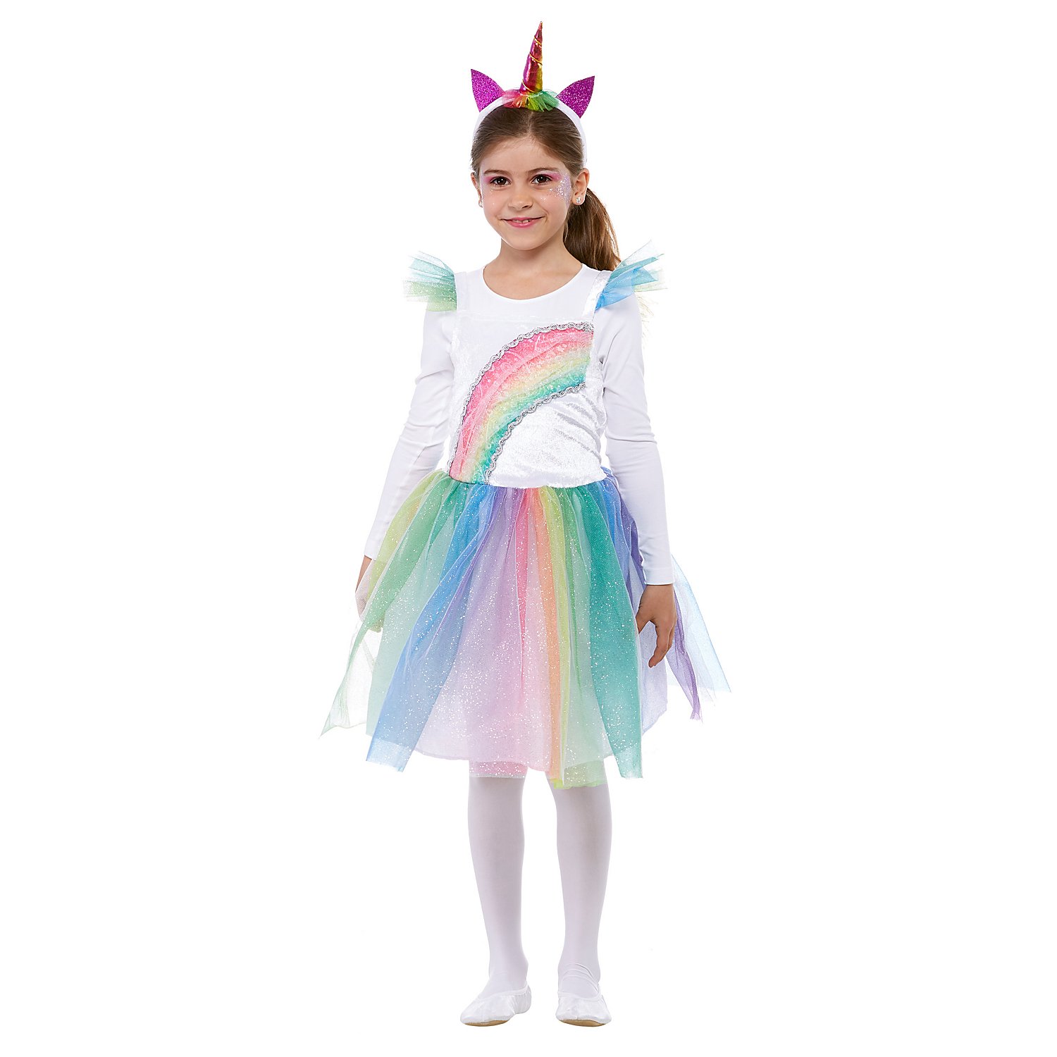 Kinder Kostüm Unicorn Einhorn Einhornkostüm m Haarreif Gr.128 Karneval Fasching 