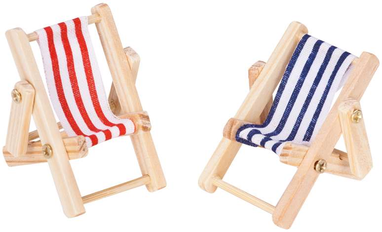 rot-weißer Stoffsitz Holz 5 x 3,5 cm Deko-Liegestuhl 